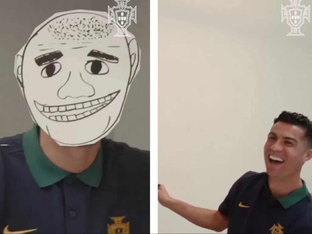 Cristiano Ronaldo tertawa dengan hasil gambar wajah Pepe (Instagram/@433/@portugal)