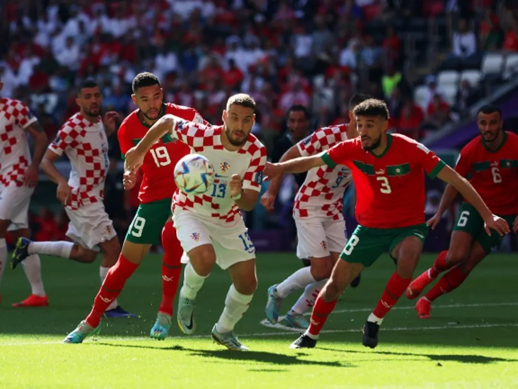 Timnas Kroasia harus rela bermain imbang 0-0 dengan Maroko di laga perdana Grup F Piala Dunia 2022. (REUTERS/Pedro Nunes)
