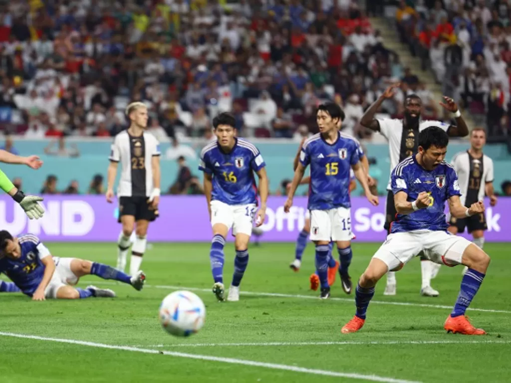 Timnas Jepang berhasil mempermalukan Jerman di Piala Dunia 2022. (REUTERS/Kai Pfaffenbach)