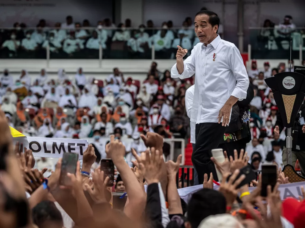 Presiden Jokowi di acara Nusantara Bersatu. (ANTARA FOTO/Aprillio Akbar)