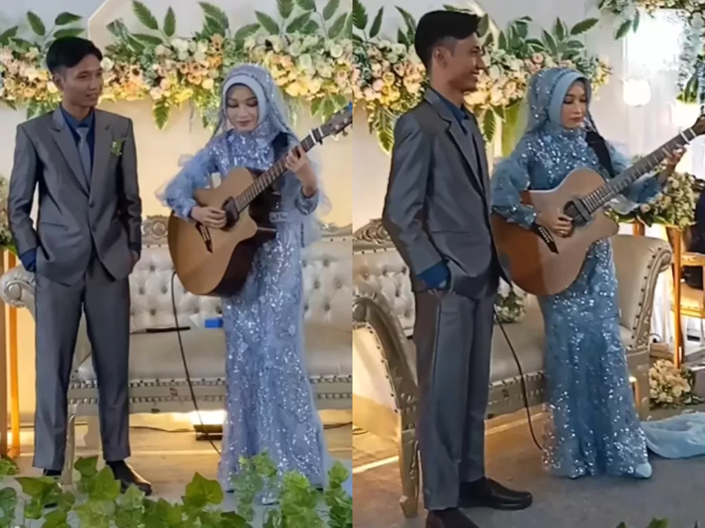 Viral pengantin wanita iringi hari pernikahan lewat melodi Sang Dewi. (Instagram/fasyay)