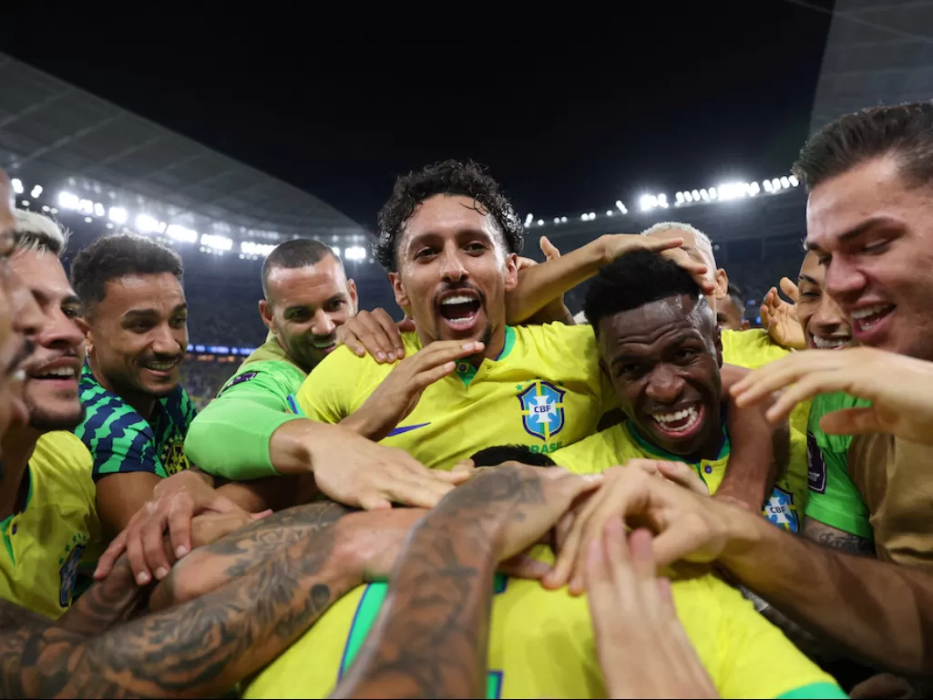 Timnas Brasil melakukan selebrasi (REUTERS/Carl Recine)