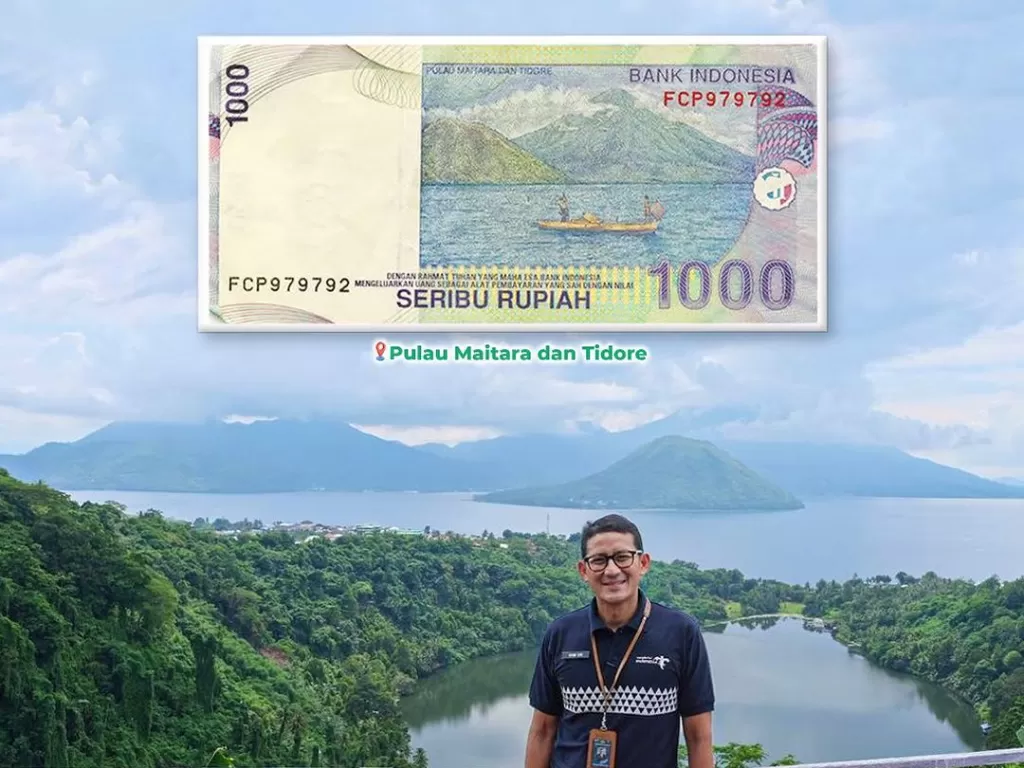 Menparekraf Sandiaga Uno mengunjungi 'Pulau Uang Seribu' dengan spot pemandangan Pulau Maitaru dan Pulau Tidore, Maluku Utara. (Instagram/sandiuno)