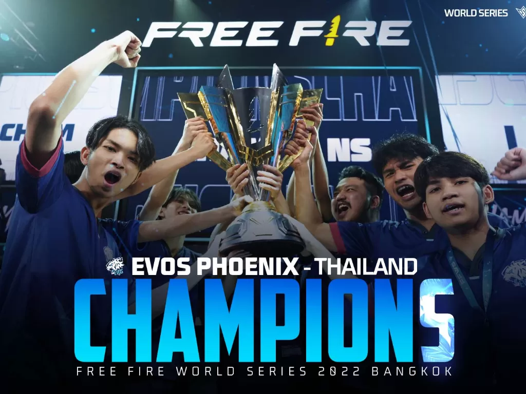 EVOS Phoenix Jadi Juara Free Fire World Series (FFWS) 2022 Bangkok. (Garena)