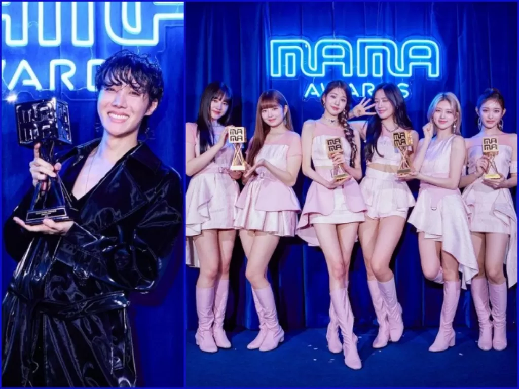 J-Hope BTS dan IVE yang memegang piala terbanyak di MAMA 2022 Hari kedua. (Instagram/mnet_mama).