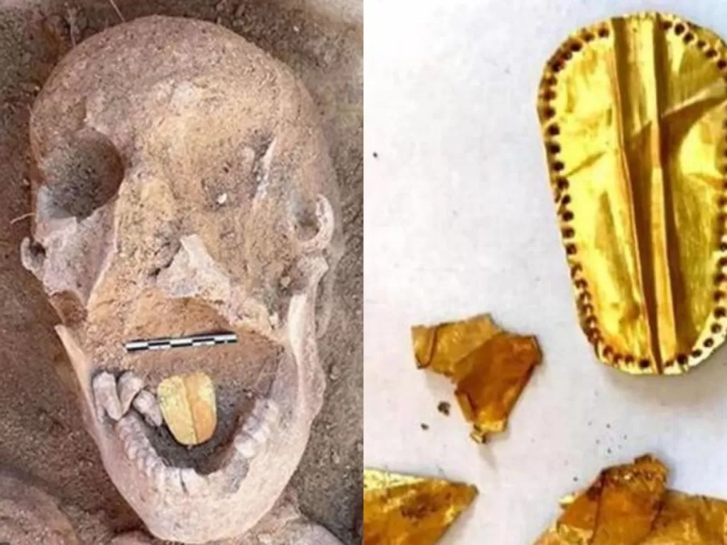 Penemuan jejak mumi dengan lidah emas. (Egyptian Ministry of Tourism and Antiquities)