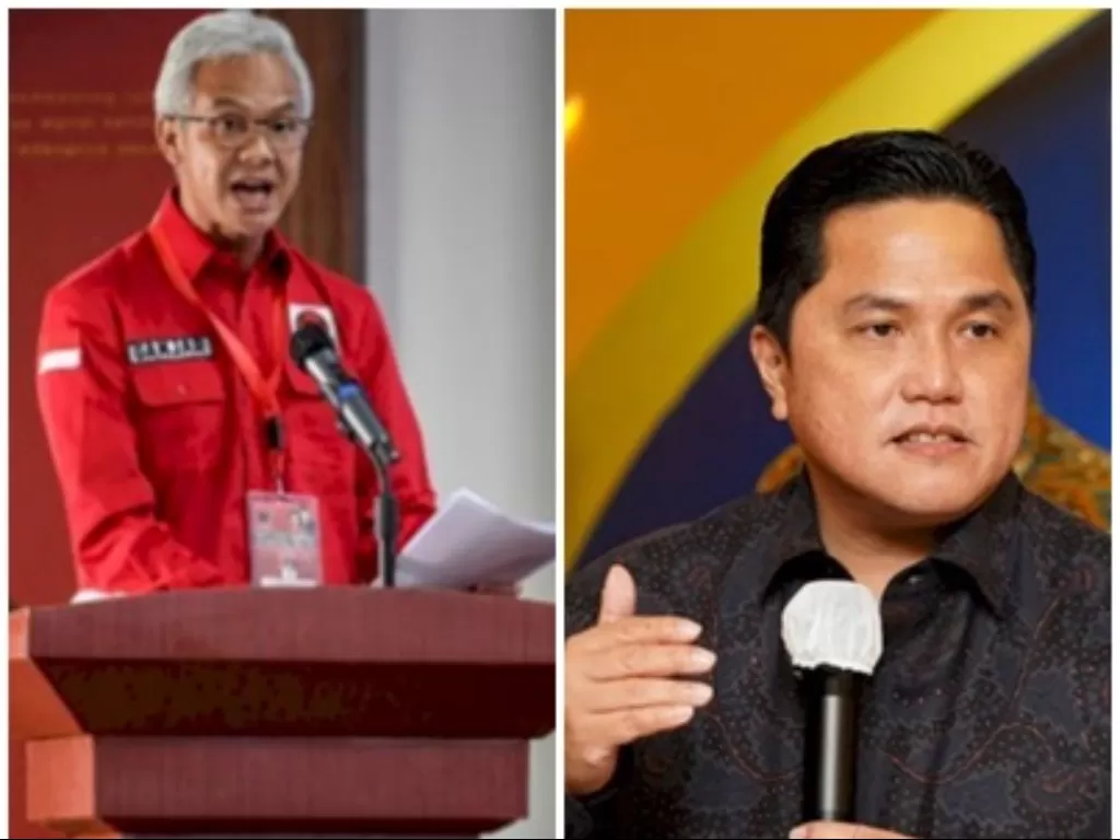 Gubernur Jateng Ganjar Pranowo (kiri) dan Menteri BUMN Erick Thohir masuk dalam rencana capres-cawapres PAN di Pemilu 2024. (ANTARA FOTO/Budi Candra Setya)
