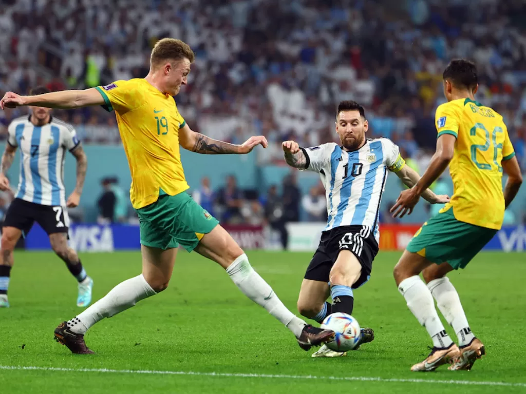 Kapten Timnas Argentina, Lionel Messi (Tengah), di Pertandingan Melawan Australia (REUTERS/Molly Darlington)
