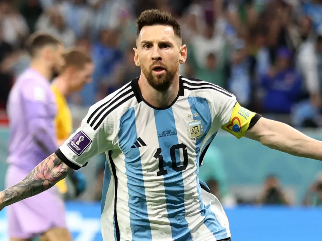 Lionel Messi merayakan gol yang diciptakannya. (REUTERS/Carl Recine)