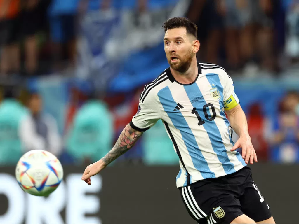 Kapten Timnas Argentina, Lionel Messi, di pertandingan melawan Australia (REUTERS/Bernadett Szabo)