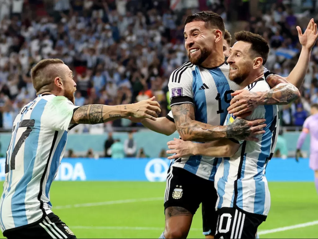 Pemain Timnas Argentina melakukan selebrasi (REUTERS/Carl Recine)