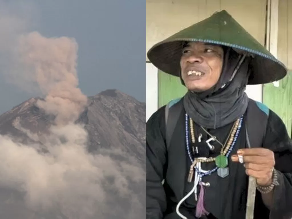 Kolase foto Semeru erupsi dan Joko Kendil (ANTARA FOTO/Ari Bowo Sucipto/Instagram/dha_nugraha)
