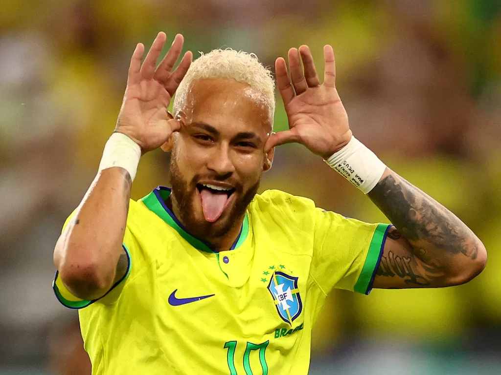 Neymar merayakan gol ke gawang Korea Selatan di Piala Dunia 2022. (REUTERS/Carl Recine TPX IMAGES OF THE DAY)