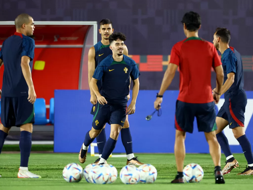 Timnas Portugal melalukan sesi latihan di Piala Dunia. (REUTERS/Hannah Mckay).