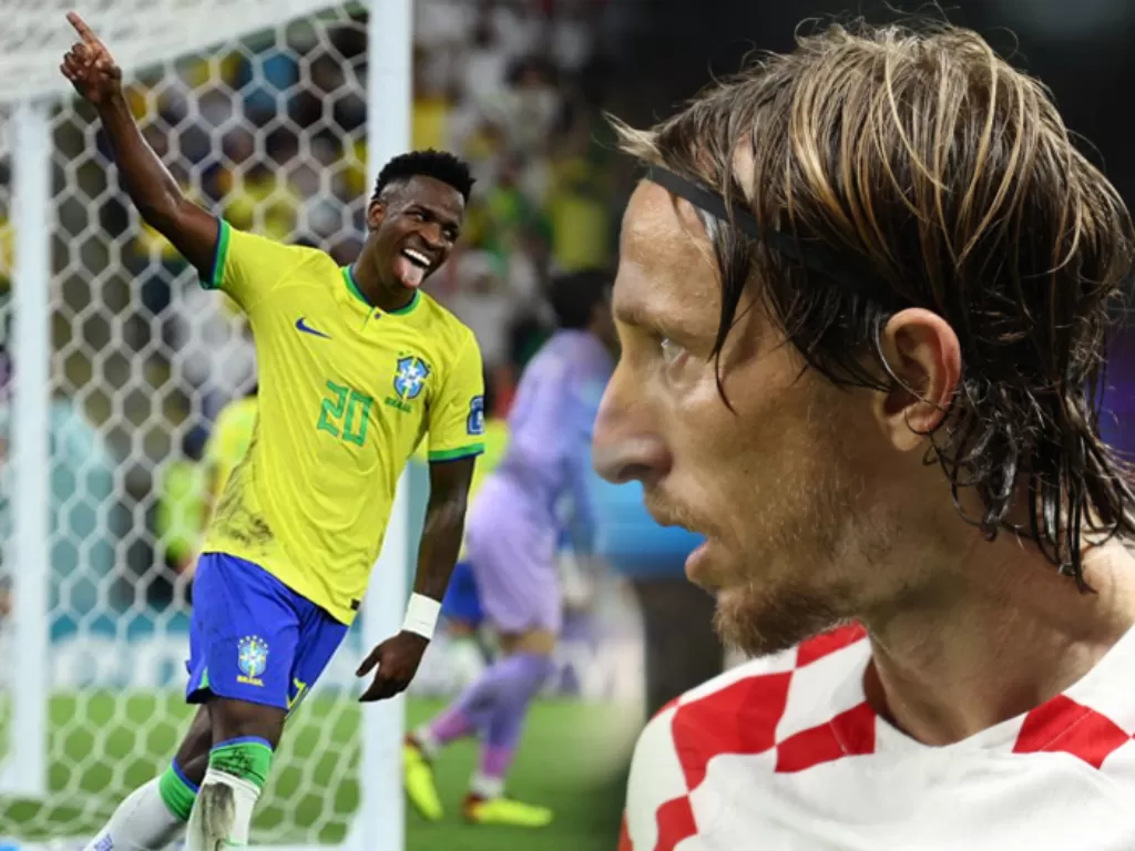 Vinicius Junior akan berhadapan langsung melawan Luca Modric saat pertemua Kroasia Vs Brasil di babak perempat final Piala Dunia Qatar 2022. (Kolase/Reuters)