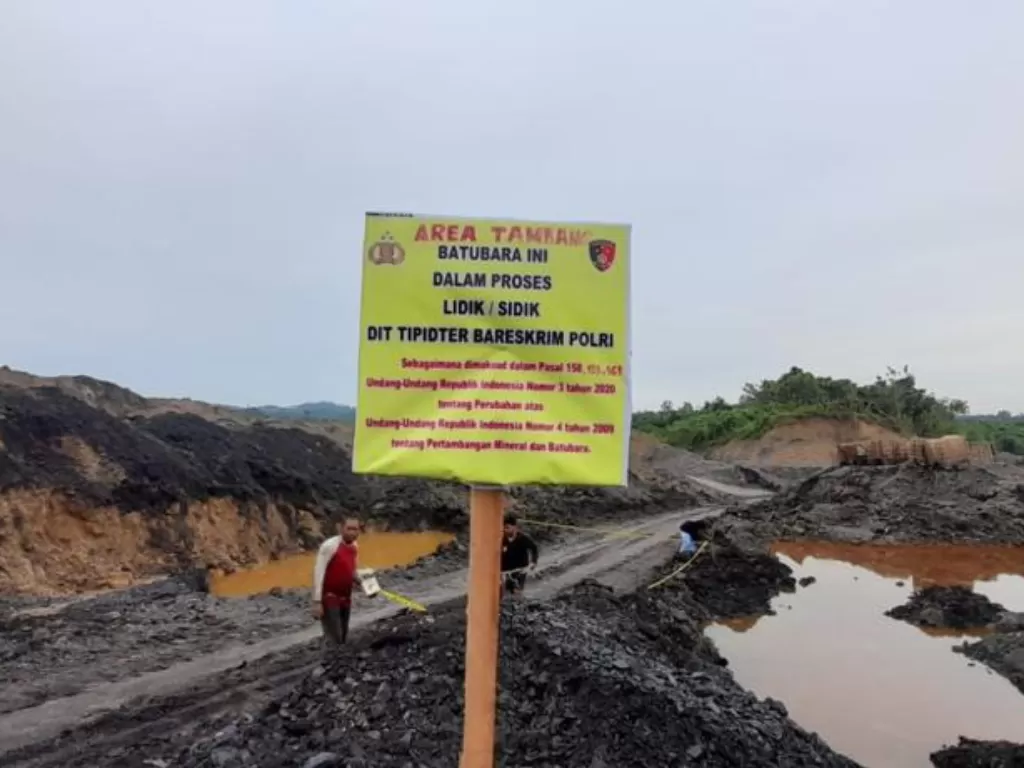 Tumpuka batu bara di Kalimantan Timur yang disita Bareskrim Polri dalam kasus tambang ilegal. (Istimewa)