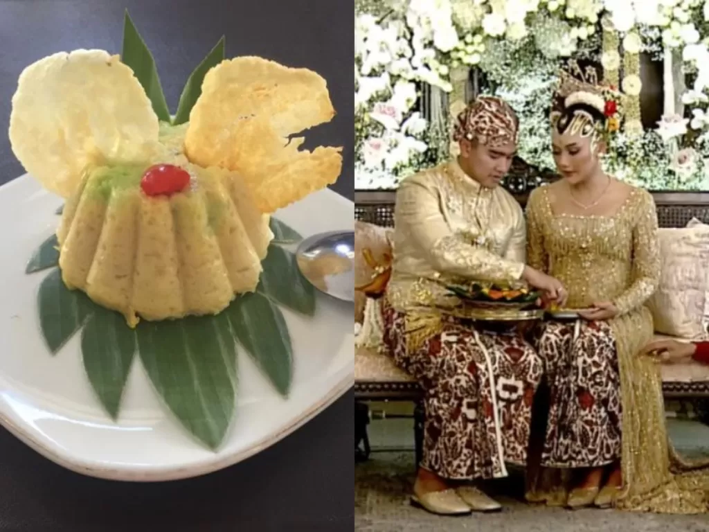 Kiri: Manuk Nom, makanan yang disajikan di acara pernikahan Kaesang dan Erina Gudono. (Cookpad)/ Kanan: Resepsi pernikahan Kaesang dan Erina Gudono. (YouTube/Presiden Joko Widodo)