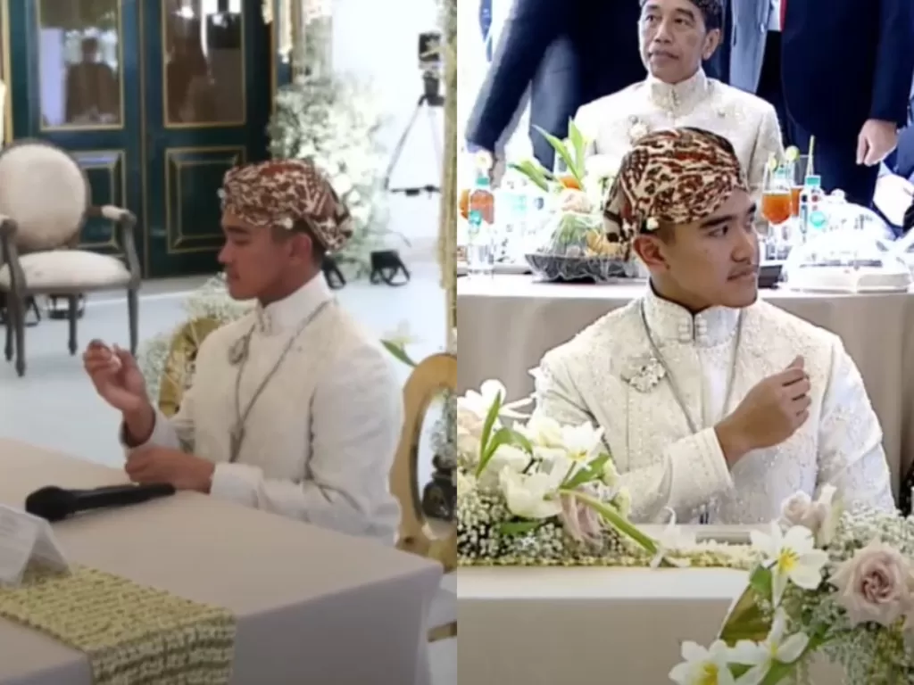 Tingkah kocak Kaesang Pengarep saat menunggu Erina Gudono di meja akad nikah. (YouTube/Presiden Joko Widodo)