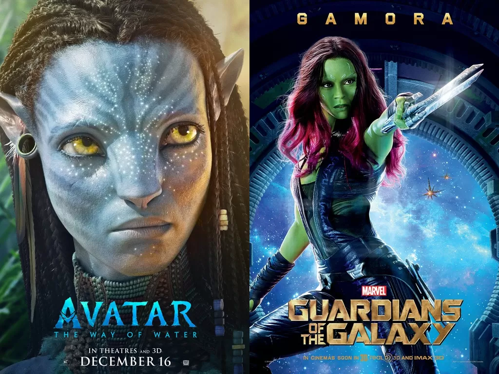 Perbedaan karakter Neytiri dan Gamora yang diperankan Zoe Saldana. (Imdb)