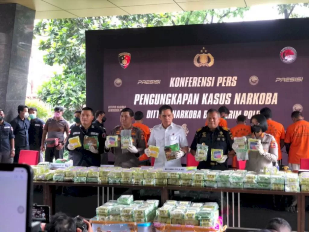 Konferensi pers Bareskrim Polri terkait 4 kasus narkoba besar di Mabes Polri, Jakarta. (INDOZONE/Samsudhuha Wildansyah).