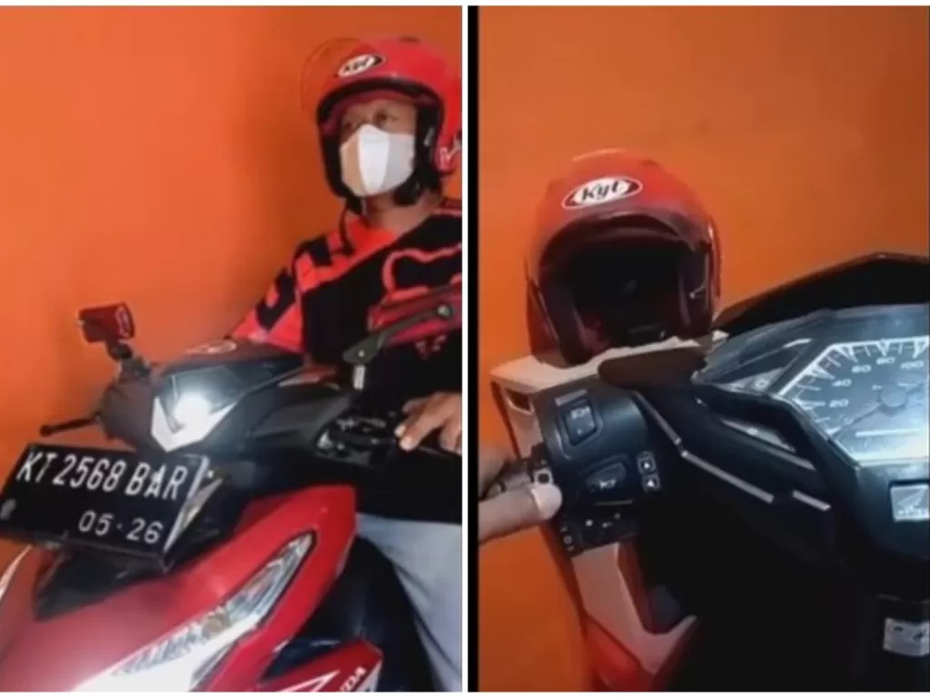Pria sulap motor dan helm-nya jadi mirip Ironman. (Twitter/@gusbaster87)