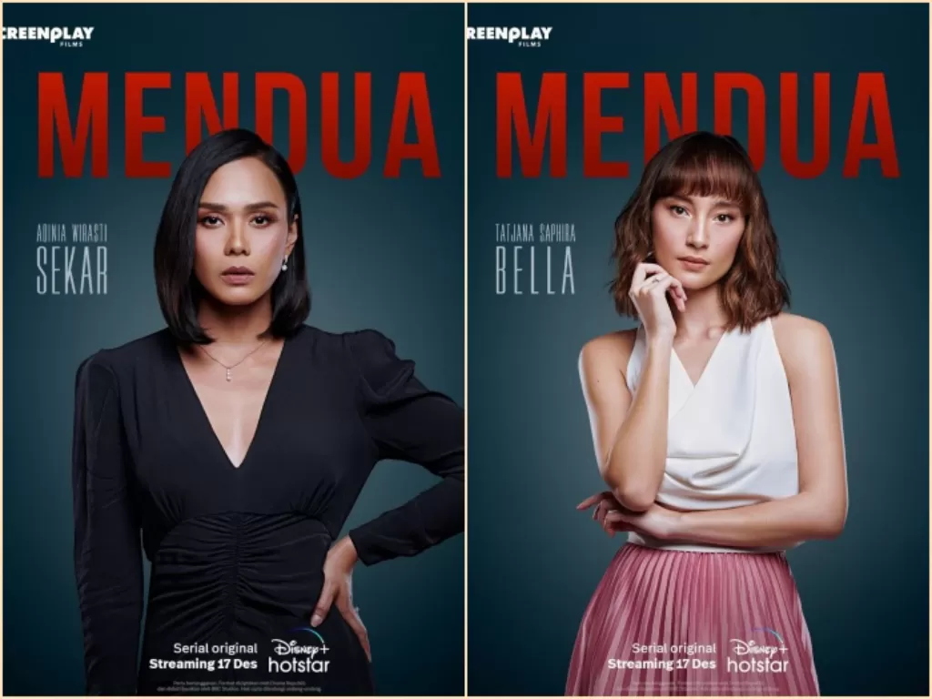 Pemeran serial 'Mendua' Adinia Wirasti dan Tatjana Saphira. (Instagram/disneyhotstarplusid)