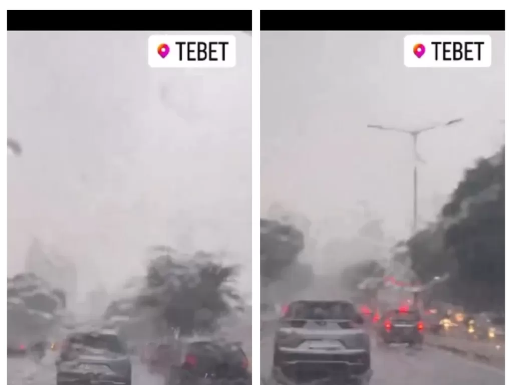 Hujan es dilaporkan terjadi di Tebet, Jakarta Selatan (Instagram/@jktinfo/@annisamarcil)