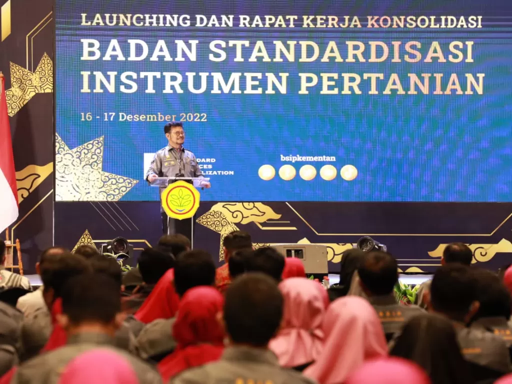 Menteri Pertanian Syahrul Yasin Limpo (Mentan SYL) dalam Launching dan Rapat Kerja Konsolidasi Badan Standardisasi  di Hotel Sultan Jakarta, Jumat, (16/12/2022) (Dok. Kementan)