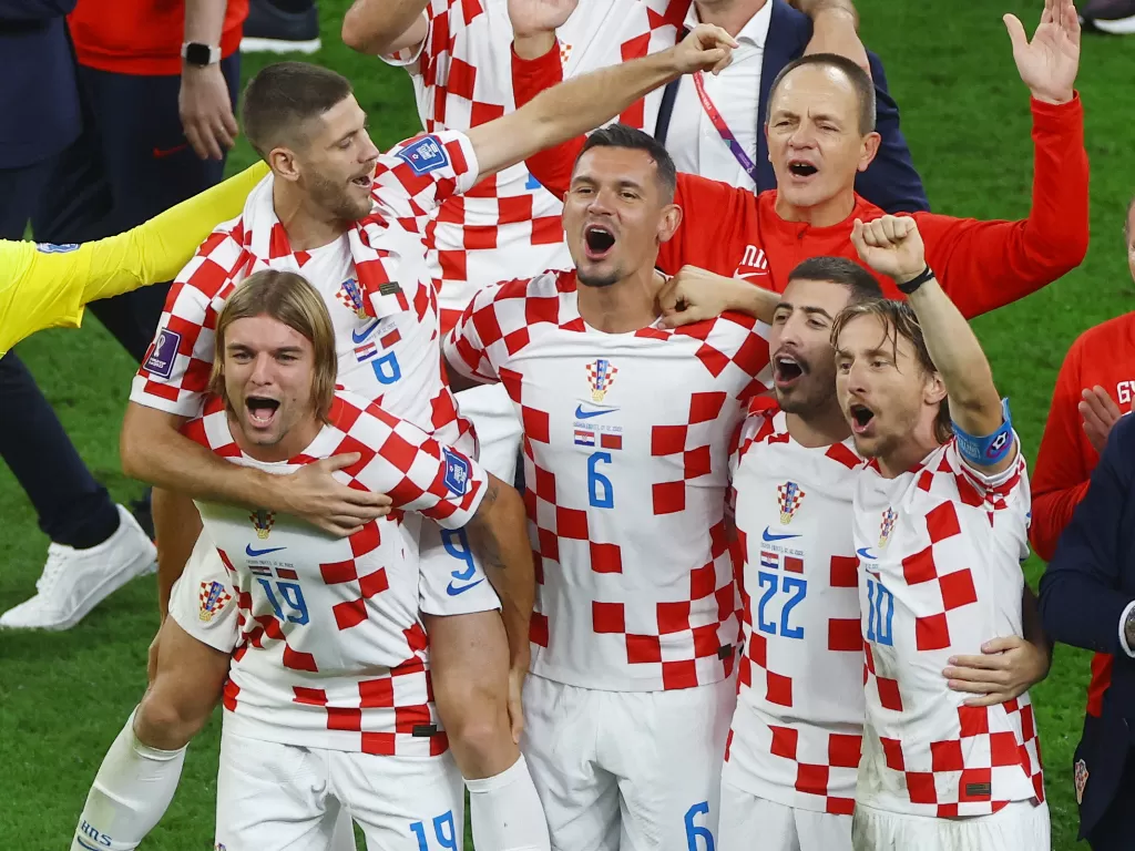 Timnas Kroasia menang atas Maroko di perebutan juara ketiga Piala Dunia 2022. (REUTERS/Kai Pfaffenbach)