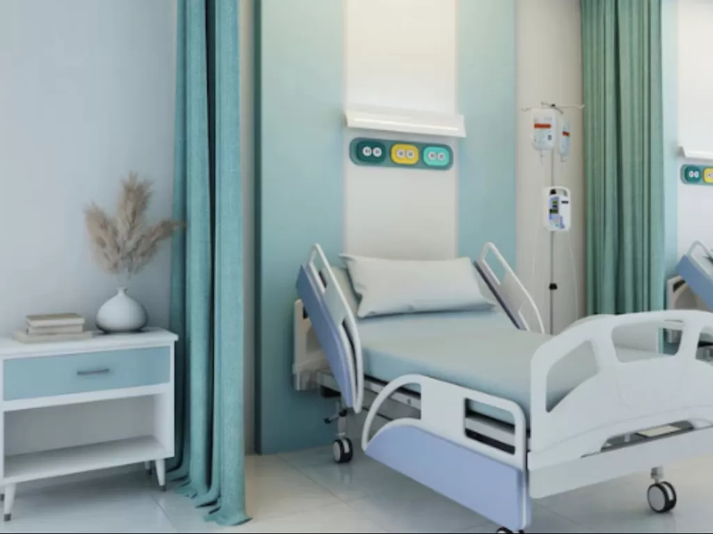 Ilustrasi kamar tidur perawatan pasien COVID-19 di rumah sakit. (Freepik)