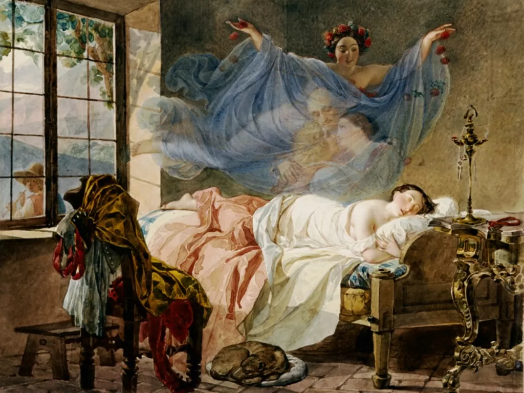 Lukisan  Karl Bryullov yang mengambarkan mimpi seorang gadis sebelum matahari terbit  (1799–1852), (Wikipedia)