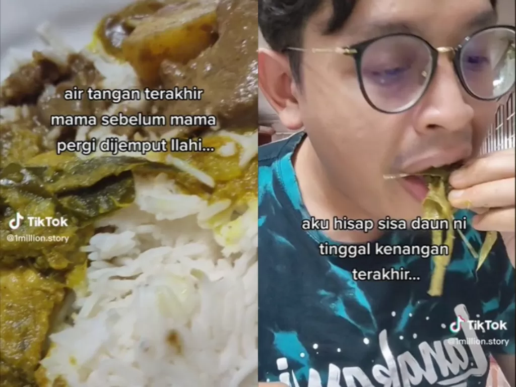 Pria yang memakan masakan ibunya sebelum meninggal dunia. (TikTok/1million.story)