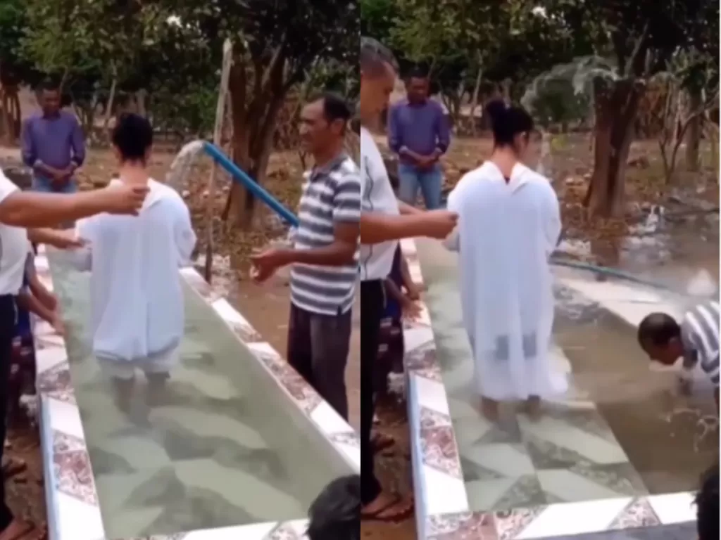 Wanita gagal dibaptis lantaran kolam runtuh. (Instagram/tipsdesainrumah)