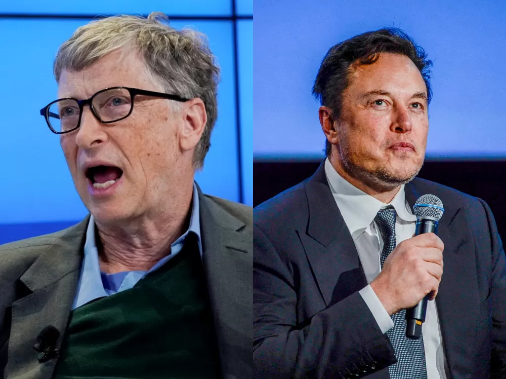 Kiri: Pendiri Microsoft, Bill Gates. Kanan: CEO Twitter, Elon Musk. (REUTERS/Denis Balibouse/Carina Johansen)
