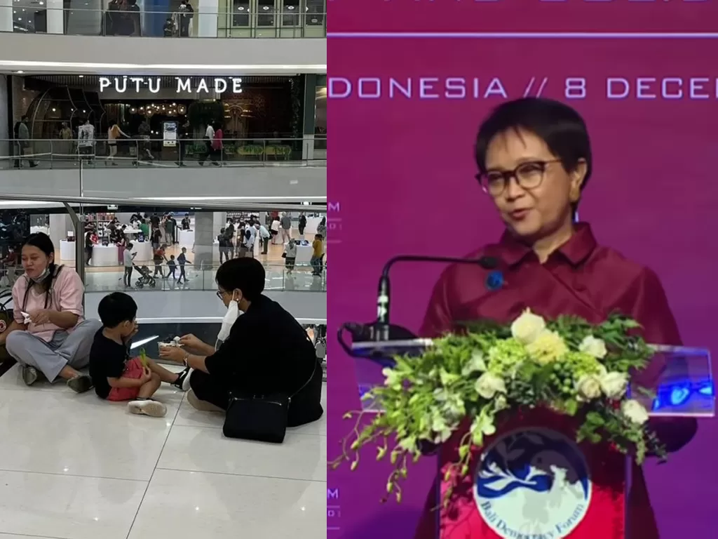 Menteri Luar Negeri (Menlu) Retno Marsudi terciduk ngamper di mall (Twitter/EllaZefa/Instagram/retno_marsudi)