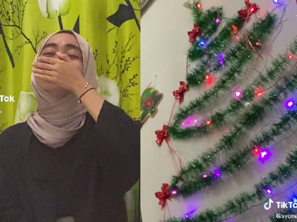 Cewek berhijab menangis saat menemani temannya merayakan Natal (TikTok/syonee_)