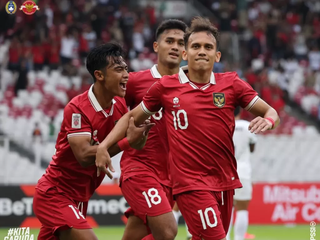 Timnas Indonesia merayakan gol (Twitter/@PSSI)