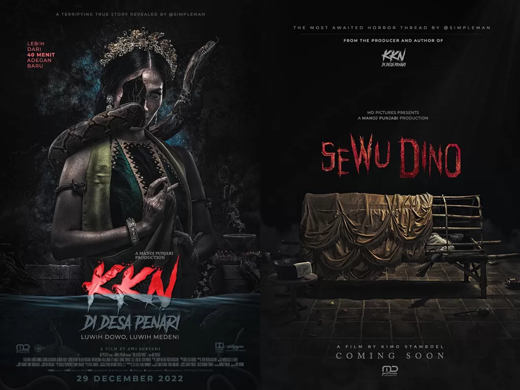 Film KKN di Desa Penari Extended dan film horor Sewu Dino. (MD Pictures)