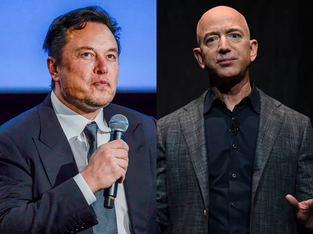 Elon Musk dan Jeff Bezos. (REUTERS/Carina Johansen/Clodagh Kilcoyne)