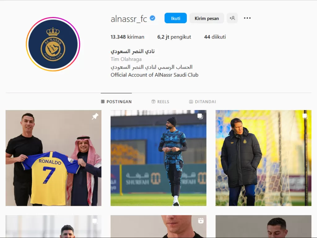 Akun Instagram Al Nassr diprotes fans Cristiano Ronaldo. (Instagram@alnassr_fc)