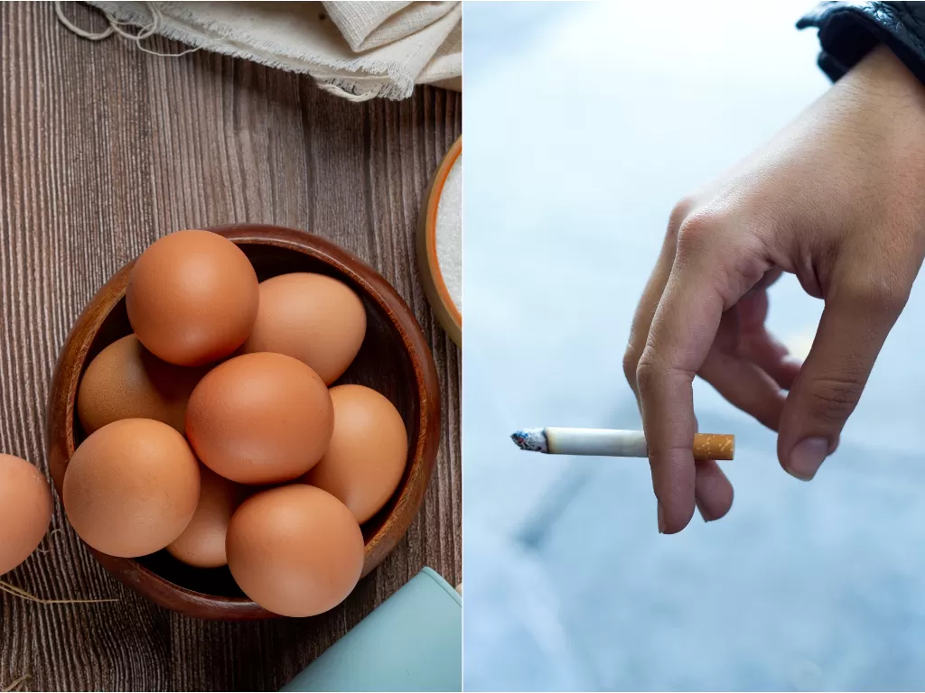 Ilustrasi telur dan rokok. (Freepik)