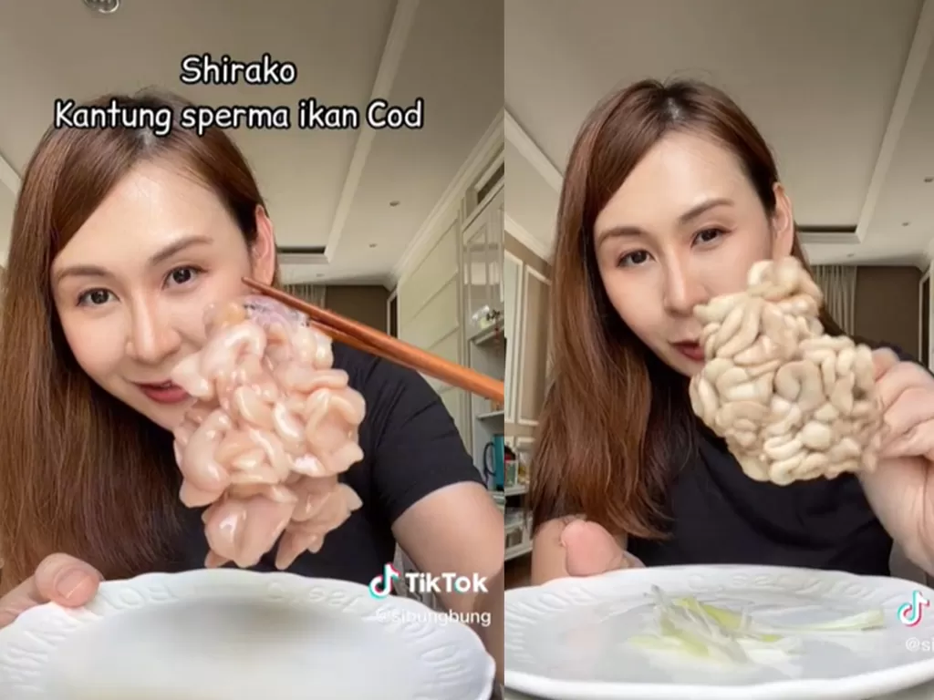 Review makan sperma ikan kod. (Screenshoot/TikTok/@sibungbung)