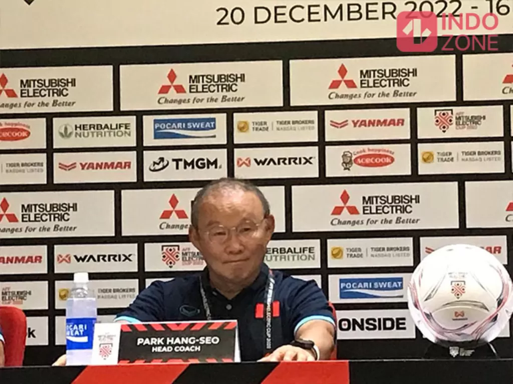Pelatih Vietnam, Park Hang-seo, dalam konferensi pers (INDOZONE/Laila Rahmi Batubara)