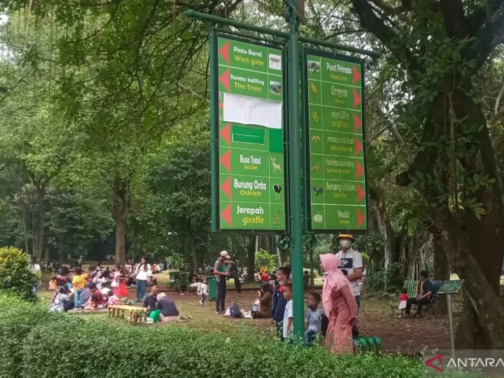 Sejumlah pengunjung beristirahat di taman-taman yang ada di sekitar Taman Margasatwa Ragunan, Jakarta Selatan, Minggu (25/12/2022). (ANTARA/Tri Meilani Ameliya)