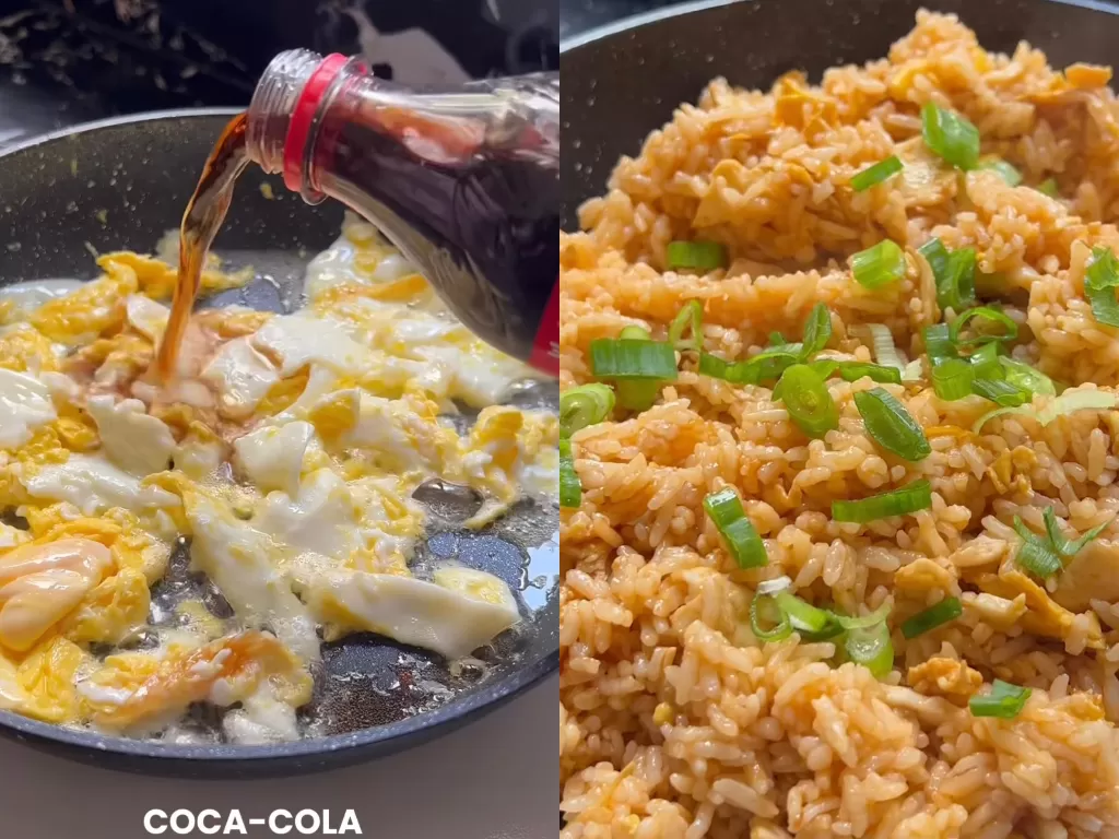 Tangkapan layar membuat nasi goreng Coca-cola. (Instagram/adelscooking)