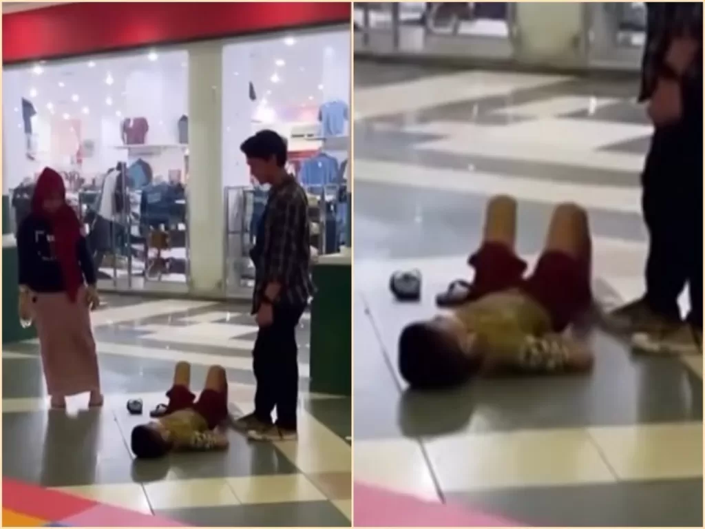 Viral seorang bocah melompat dan jatuh dari atas eskalator. (Instagram/fakta.indo).