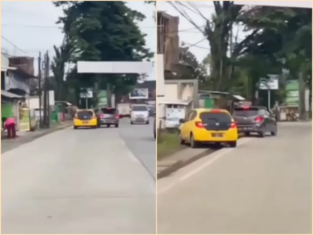 Video viral mobil LCGC saling menyerempet di jalan raya. (Instagram/fakta.indo).