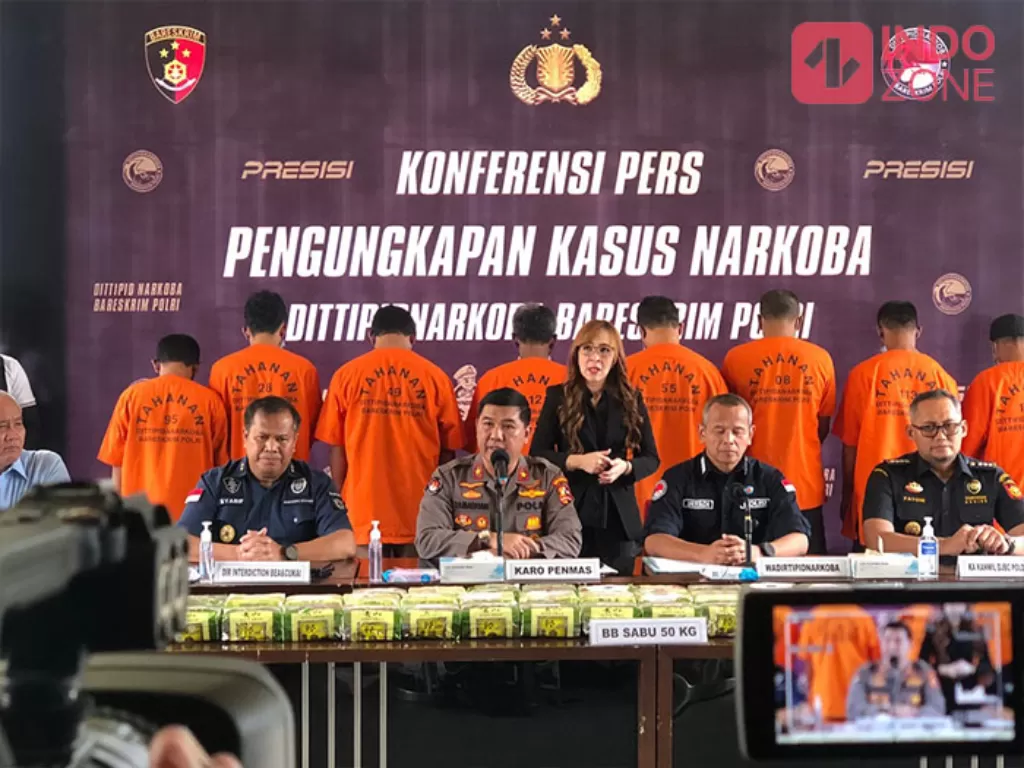 Konferensi pers pengungkapan 50 kg sabu di Bareskrim Polri, Jakarta (INDOZONE/Samsudhuha Wildansyah)
