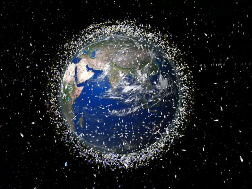 Ilustrasi sampah luar , seperti pesawat luar angkasa yang rusak dan satelit yang tidak aktif (Space Agency/SPL)