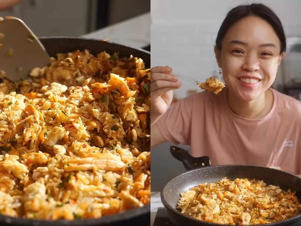 Resep membuat nasi goreng tanpa minyak goreng. (Instagram/elainehanafi)